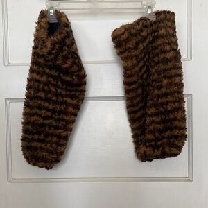 Vintage Faux Fur Striped Leg Warmers - Brown &  Black